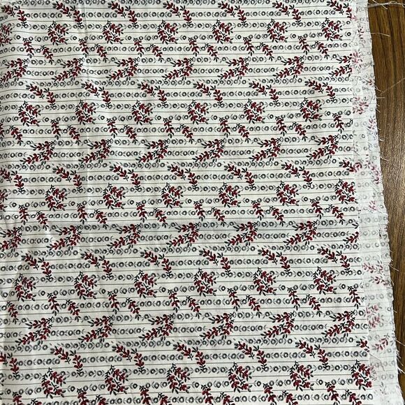 2 PIECES Christmas Winter Fabric -Red & Gray Flowers On White  - 24" X 52" Each - Picture 2 of 5